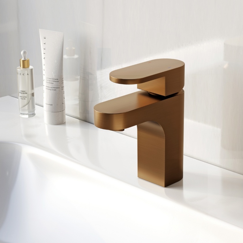 Close up product image of the Abacus Ki Brushed Bronze Mono Basin Mixer